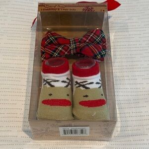 Rising Star headband & sock set reindeer plaid bowtie holiday christmas winter